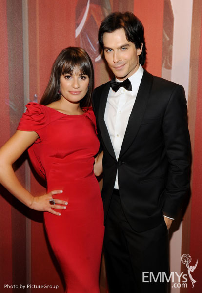 Lea Michele L and Ian Somerhalder backstage during the Academy