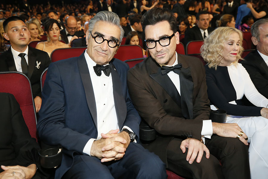 Eugene Levy and Dan Levy in the audience at the 71st Emmy Awards