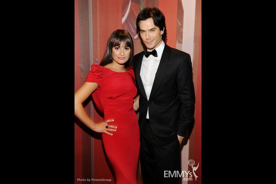 Lea Michele L and Ian Somerhalder backstage during the Academy