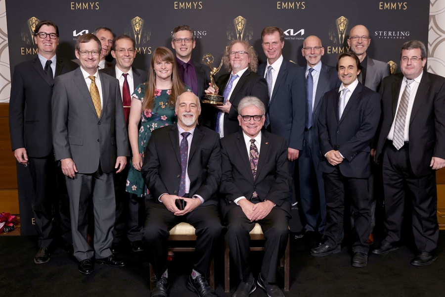 Rick Dempsey, Jeff Miller, Brian Sanders, and Andy Aherne with their award  for Disney Global Localization at the 69th Engineering Emmy Awards at the  Loews Hollywood Hotel on Wednesday, October 25, 2017