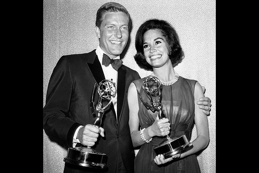 Dick Van Dyke and Mary Tyler Moore with their Emmys at the 16th Emmy  Awards. | Television Academy